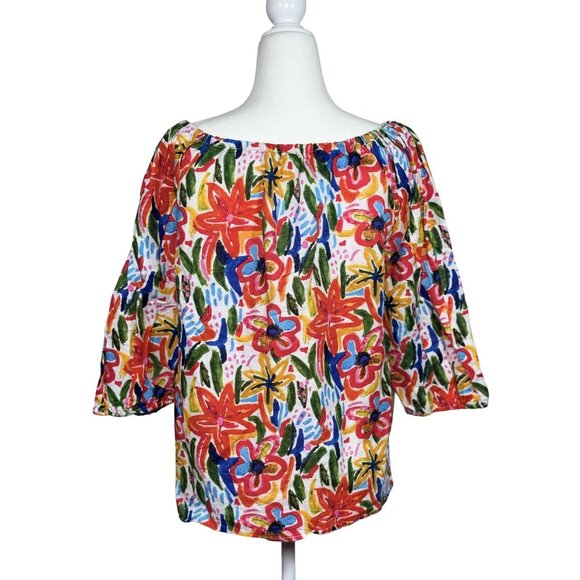 Hester & Orchard Linen Blend Size M Colorful Womens 3/4 Sleeve Shirt Cotton/Line - Picture 4 of 10